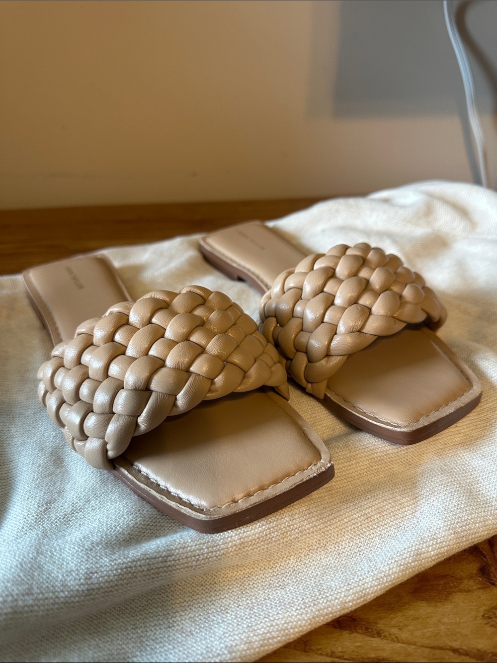 Ann Taylor Woven Slide Sandals in Beige - Picture 1 of 3